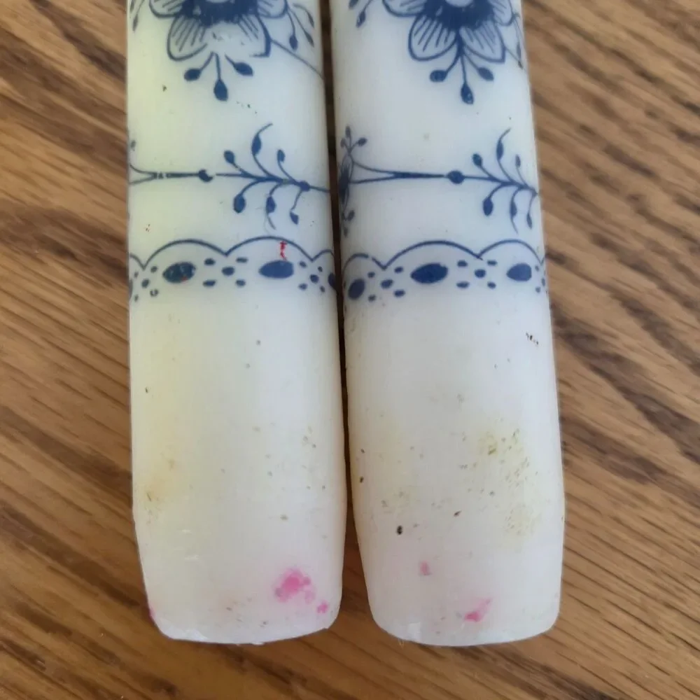 Vintage Kunstindustrien Denmark Royal Taper Candles - Blue Fluted Pattern (Pair)
